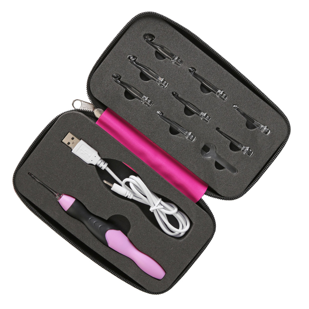 9-in-1 USB leuchtende Häkelnadeln Stricknadeln LED Nähwerkzeuge einstellen DIY Weben zur Seite fahren Werkzeug Bausatz: kastanienbraun