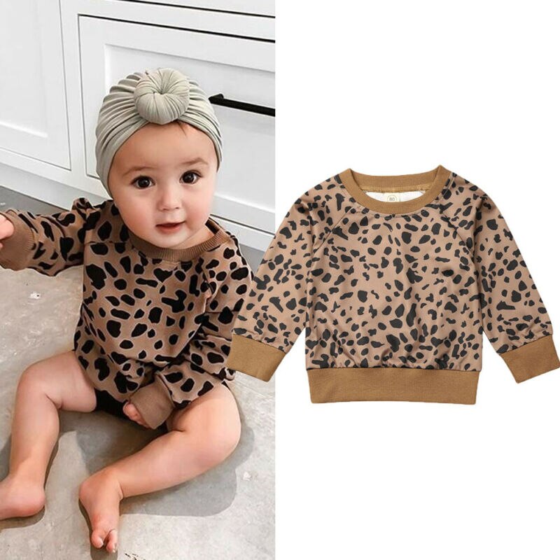 Canis chico Baby Girl de manga larga de leopardo estampado suéter Tops Casual Baby Girls sudadera