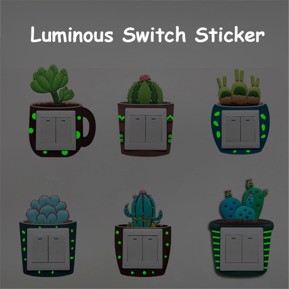 Cartoon 3D stickers Cactus Fluorescent Wall Stickers On-off Switch Stickers Kids Luminous Light Switch Home Decorations