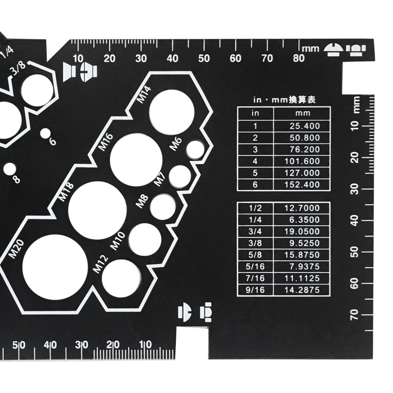 Bolt Nut Gauge ABS Plastic Square Ruler Inch/Metric Protractor For Bolt/Nut Size Measuring Tools
