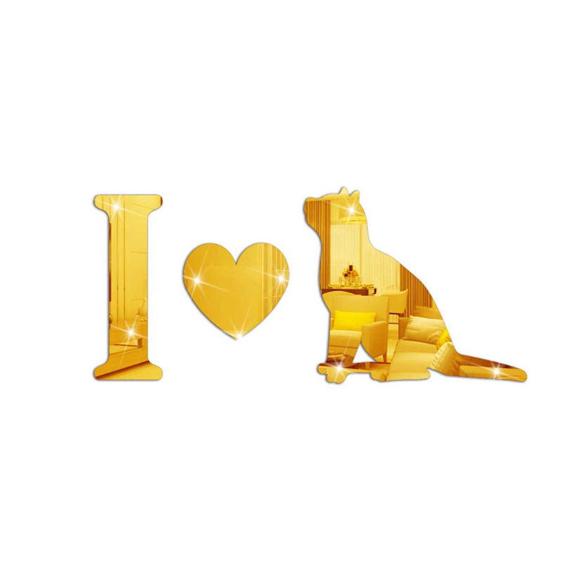 Black and White Cat Dog Wall Stickers Mirror 3D Acrylic DIY Self-adhesive Waterproof Home Decor Cattery Doghouse Decoration: I love cat golden