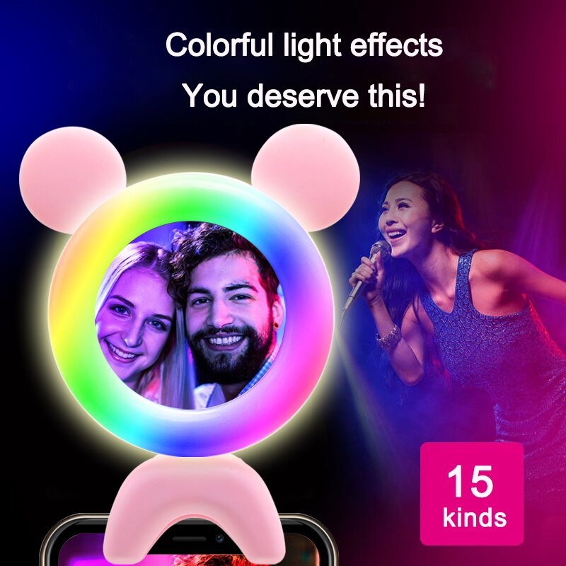 Flash per telefoni cellulari RGB LED Selfie Ring Light 3 livelli di luminosità rotante Clip-on Fill Light Lamp per Smartphone Selfie Lights