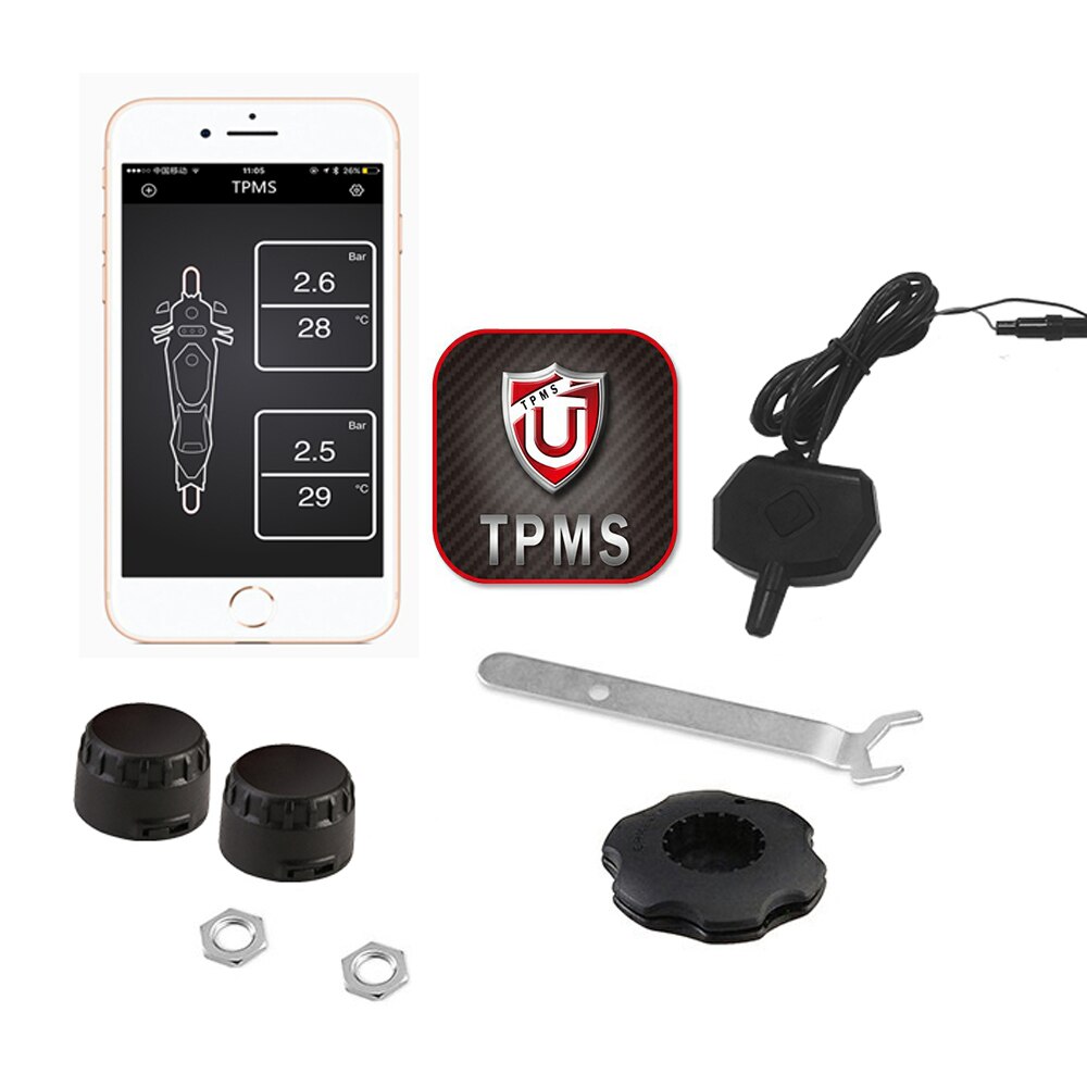 Pneumatici moto di Allarme 2 Sensore di Moto del Sistema TPMS Interno Esterno Senza Fili di Bluetooth 4.0