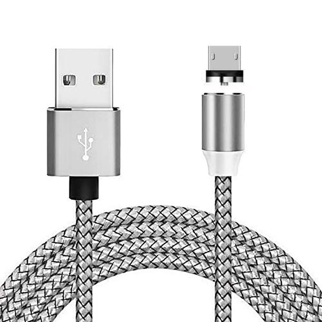 1M 2.4A Mirco USB Nylon Android Ronde Magnetische Charger Oplaadkabel Voor Samsung Voor Huawei voor xiaomi voor tablet voor mp3/mp4: Silver  /  Mirco USB