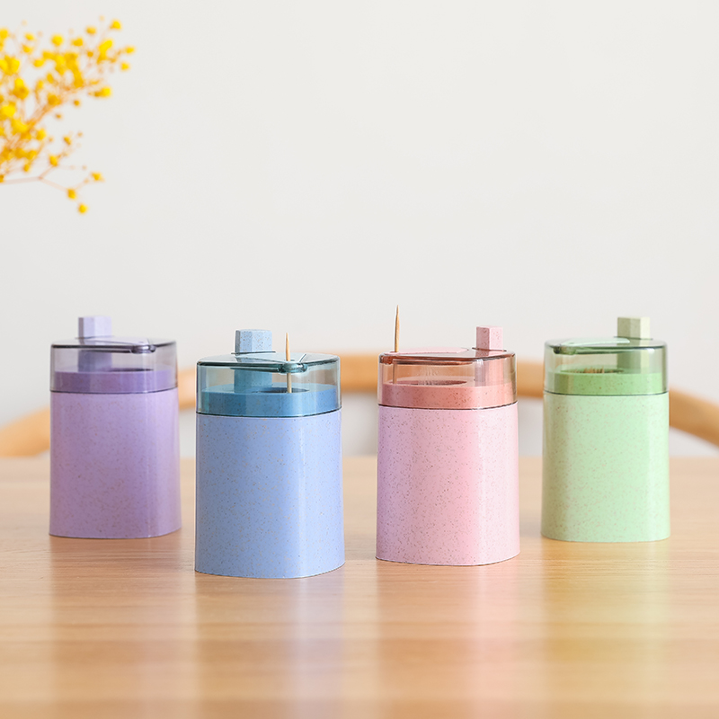 Automatic Toothpick Holders Container Wheat Straw Household Table Toothpick Storage Box Toothpick Dispenser Table Decoration