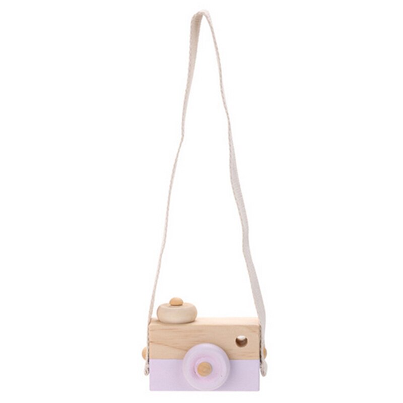 Mini Wooden Toy Camera Baby Kids Neck Hanging Camera Photography Prop Decoration Children Playing House Decor Toy: purple