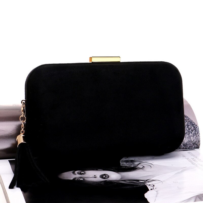 Kvinnor kväll handväska clutch väska brud bröllop clutches kedja handväska fest middag bal kedja axel handväska plånbok: Svart