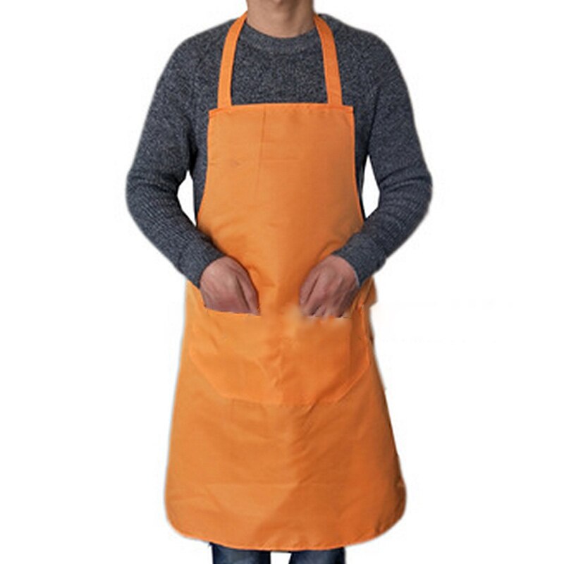 Pure Color Kitchen Apron Cooking Thicken Household Cleaning Antifouling Chef Apron Polyester Double Pocket For Men Women: Orange