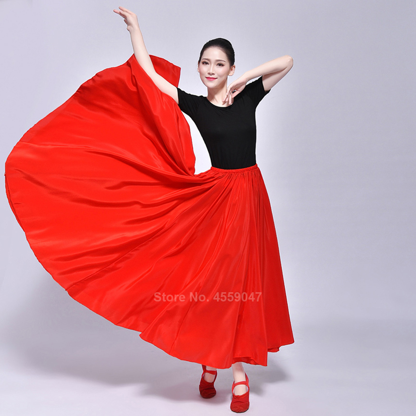 Spaanse Flamenco Rok Vrouwen Gradiënt Fading Kleur Smooth Glossy Luxe Elegante Grote Swing Dance Kostuum Meisjes Buik Maxi Jurk