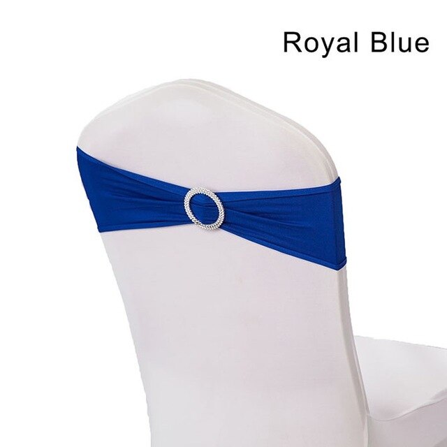 DEAREST 25PCS Spandex Chair Bands Spandex Chair Sash Stretch Lycra chair bands with buckle Wedding Decoration free Ship: royal blue