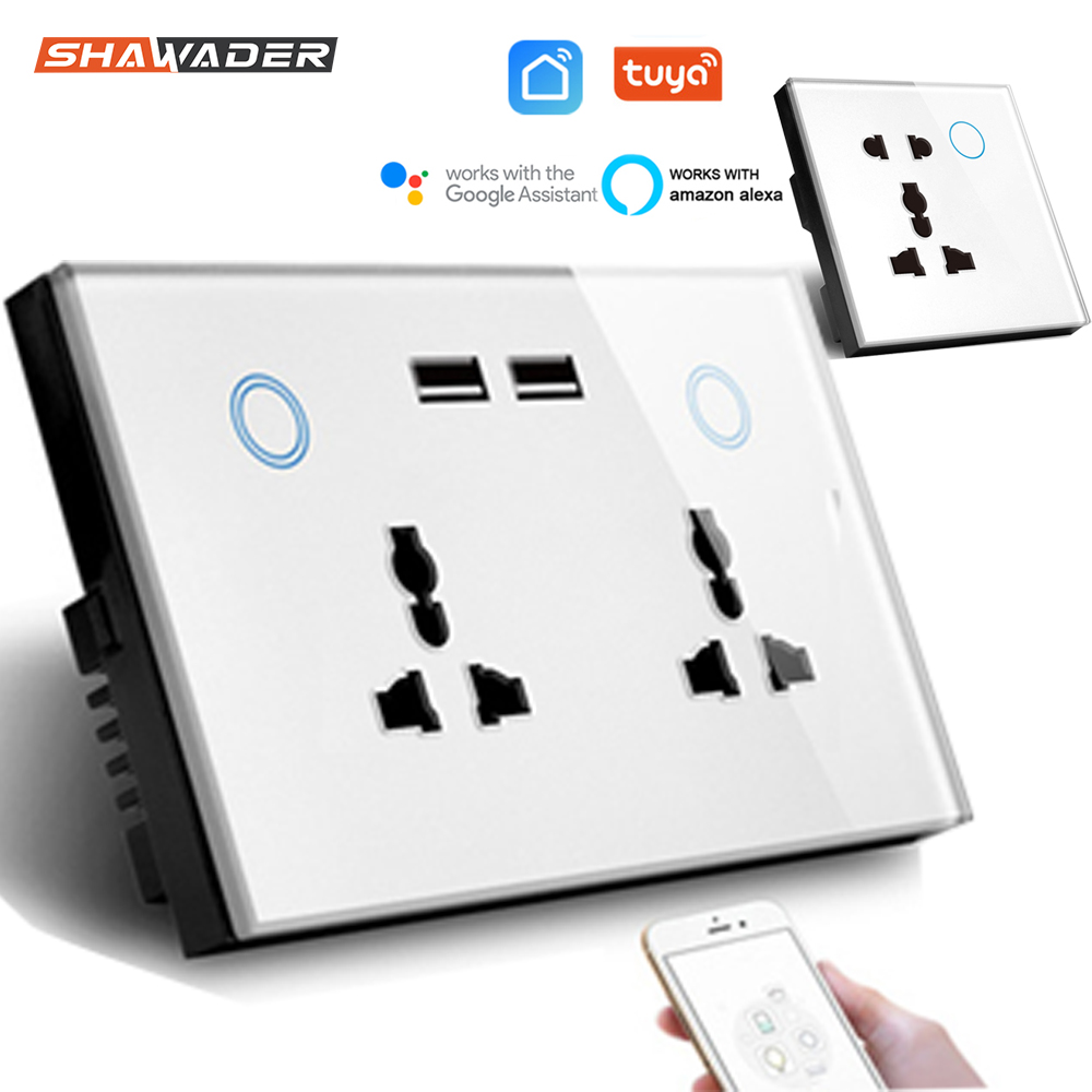 Wifi smart usb vägguttag universellt eluttag 15a power touch switch trådlös laddning fungerar med alexa google home