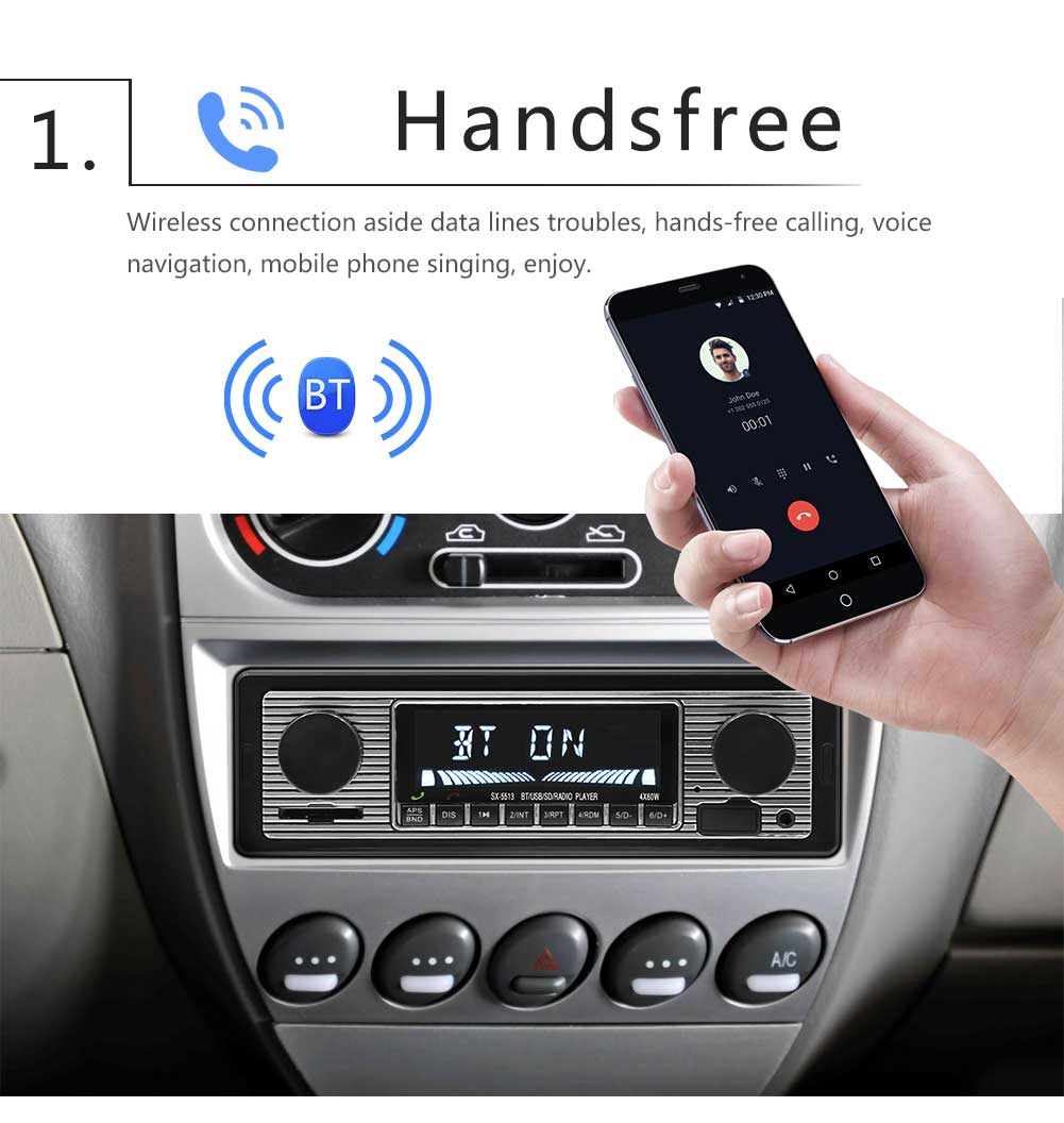 12V-24V 1 Din Car Radio Bluetooth Vintage SD/ TF Card Car Radio MP3 Player Stereo USB AUX Classic Audio Vehicle Integrated