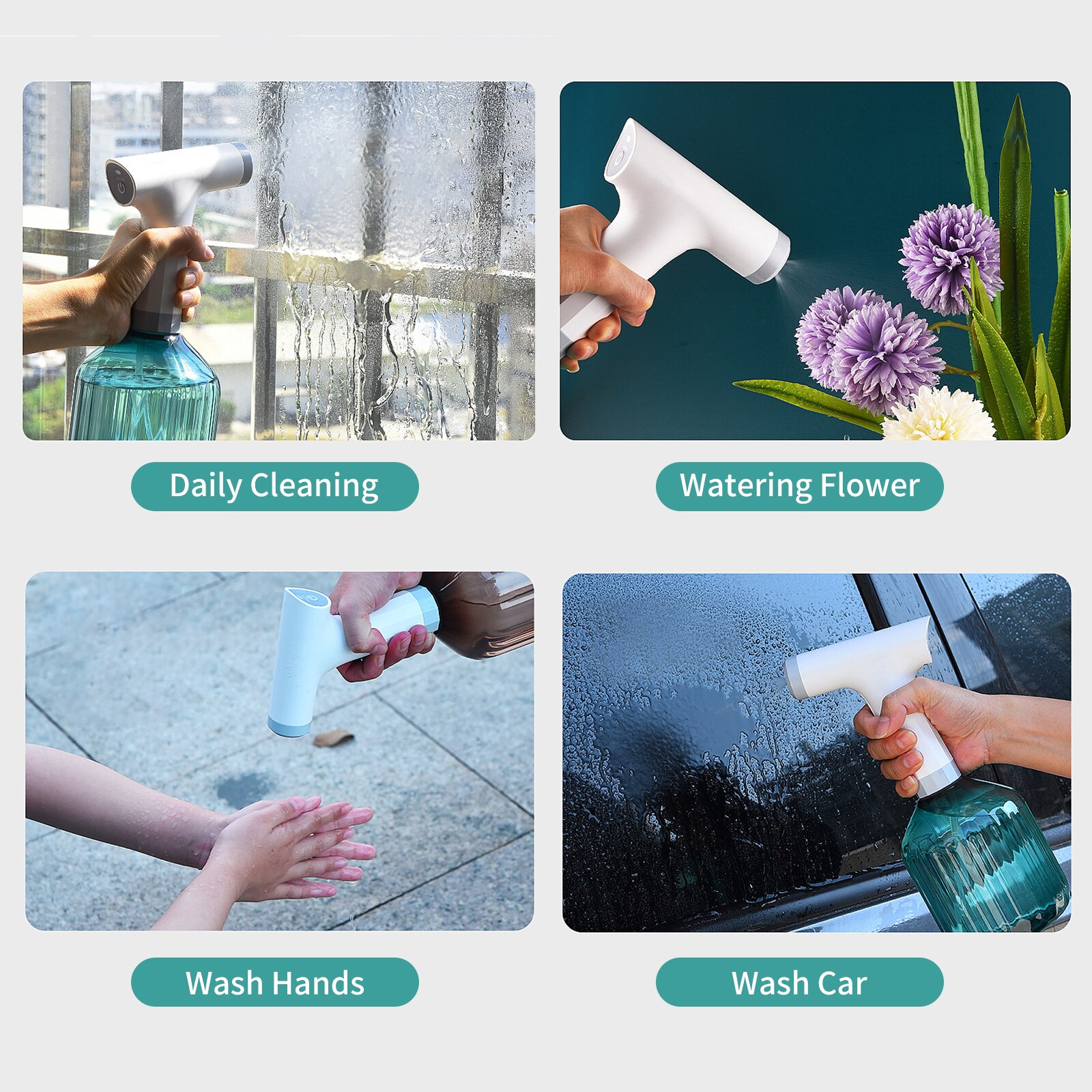 Botella de Spray eléctrica de 900ml para jardinería, regadera automática con temporizador recargable por USB, rociador de jardín con boquilla ajustable