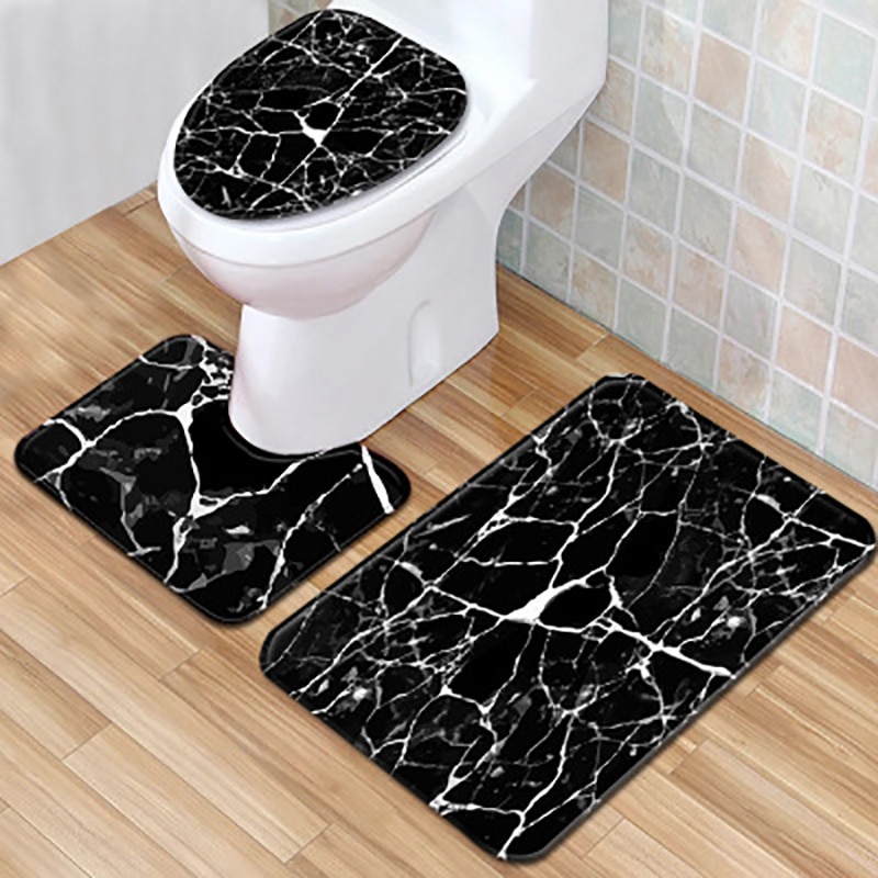 Colorful Bathroom Rugs 3pcs/Set Closestool Seat Mat Toilet Seat Mat Anti Slip Wc Mat Marble Effect Floor Mats Home Toilet Carpet: C014