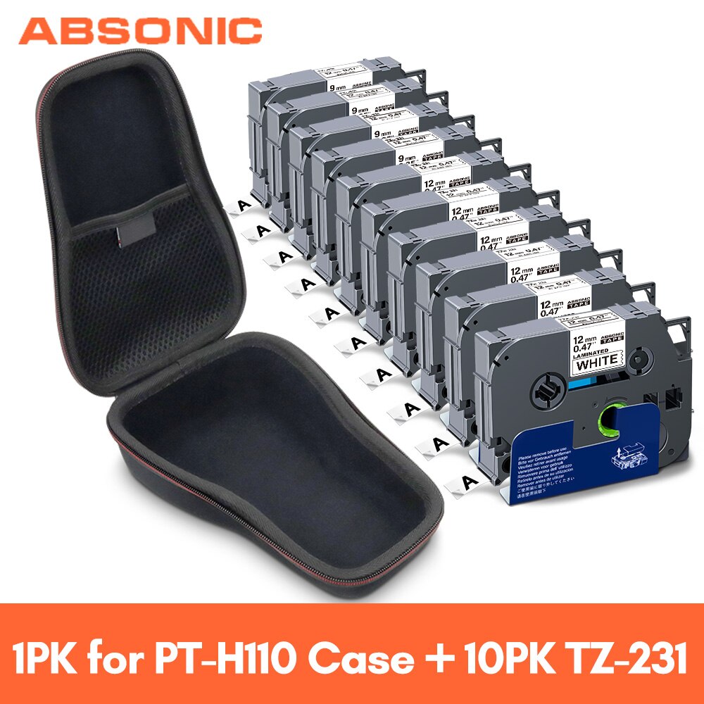 Absonic 10PK 231 12Mm Label Voor Brother Lamineren Lint Hard Case Voor Brother Pt-Touch H110 PT-H110 Label printer Zak Opslag