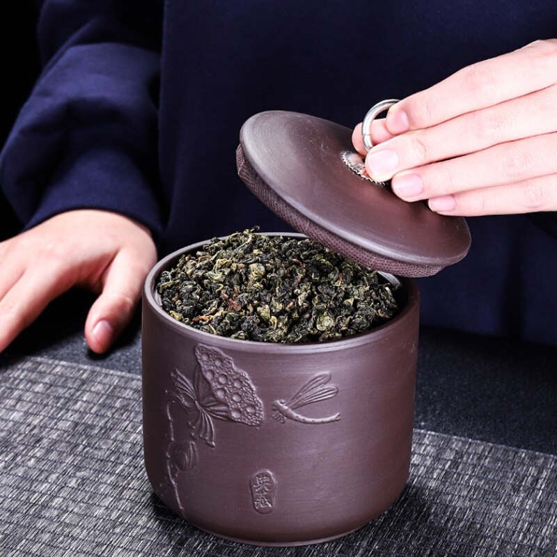Theeblik paarse klei puer groene thee opbergdoos theepot snoeppot gedroogd fruit container keramiek kruiden opbergdoos 11.5*11cm