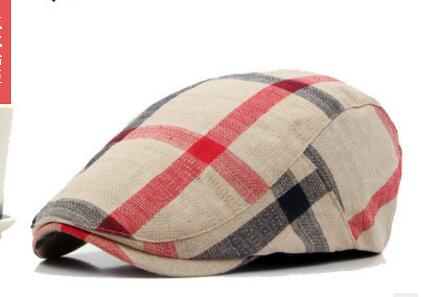 1 stks/partij klassieke stijl man casual plaid katoen linnen baretten cap mannelijke lente herfst baretten 55 cm-59 cm