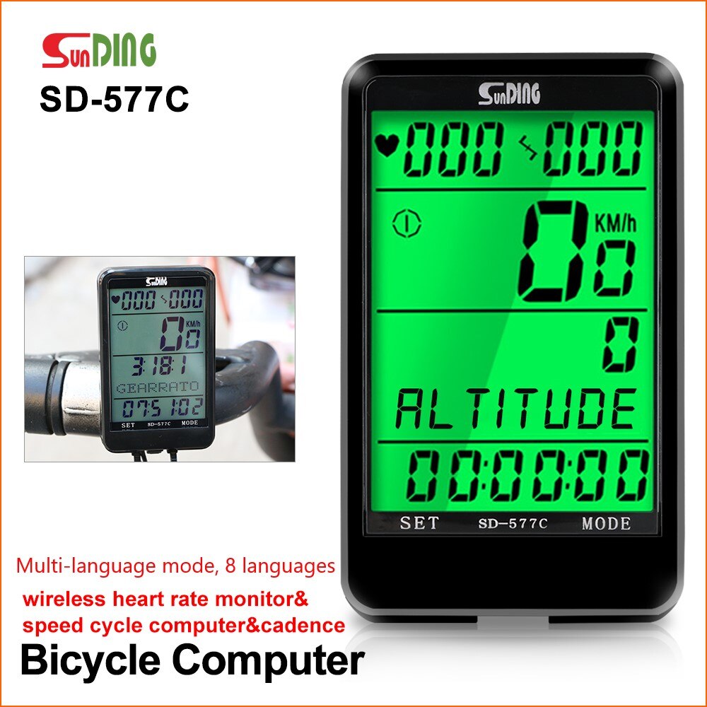 Sunding SD-577C Cycling Computer Wireless Stopwatch MTB Bike Cycling Odometer Stopwatch Bicycle Speedometer Time LCD Backlight