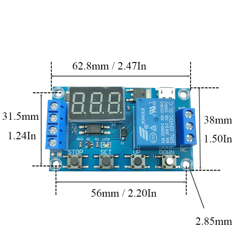 Tidsfördröjningsrelämodul  dc 6 - 30v 5a fördröjningstimer avstängningsmodul justerbar 1s 999s 999 min stöd för micro-usb 5v led-display