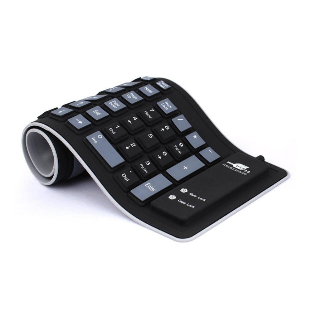 Teclado portátil de silicona plegable y silencioso, teclado enrollable con cable USB, Flexible, suave e impermeable, Gel de sílice, para PC y portátil