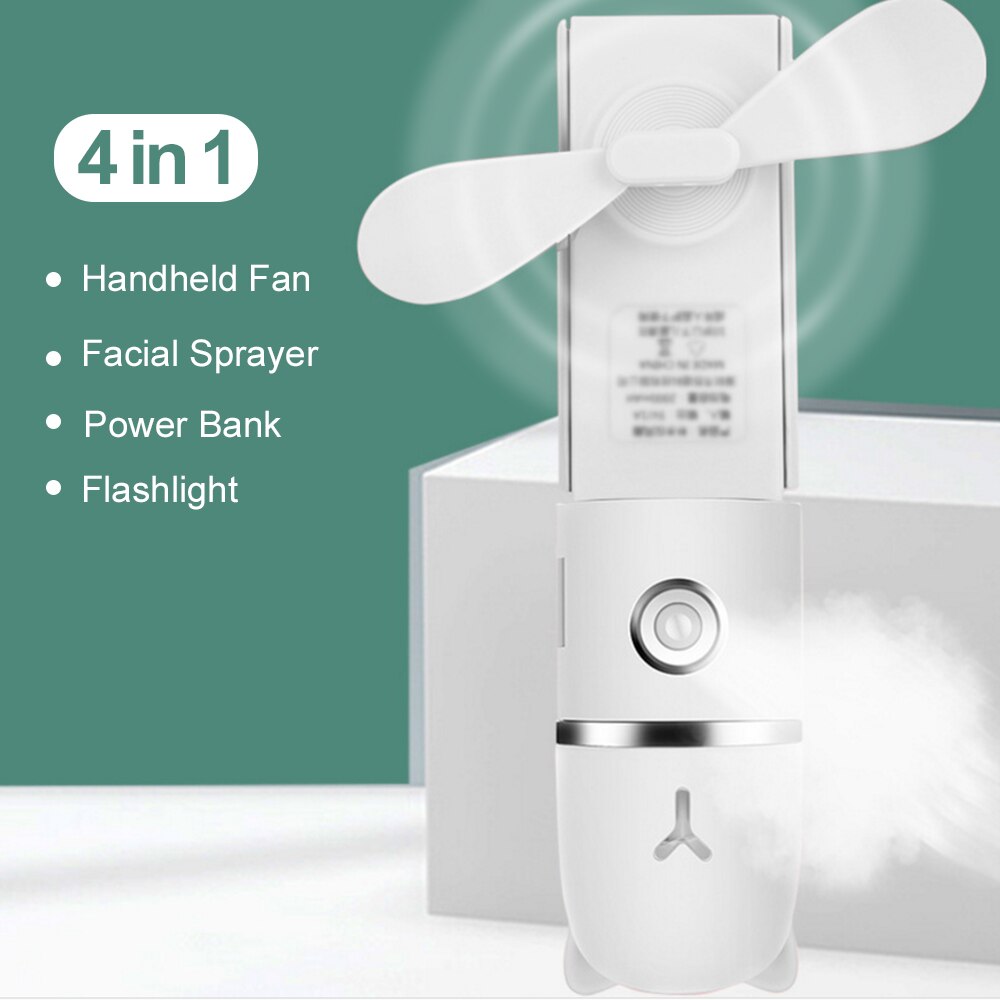 4-in-1 Gezichtsstomer Sprayer Ventilator - Nano Luchtbevochtiger, Draagbare Mist Hydraterende Handventilator Desktop