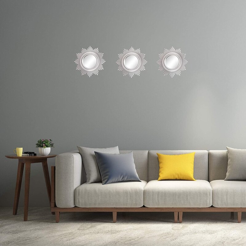 Miroirs argentés pour décoration murale, 3 pièces, décoration artisanale, pour la maison, la chambre à coucher, la salle de bain, petit miroir mural rond