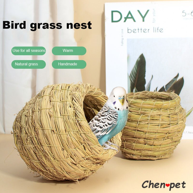 Handmade Natural Grass Bird Nest Bird House Parrot Pigeon Nest Warm Pet Bedroom Courtyard Bird Cage Accessories Four Seasons