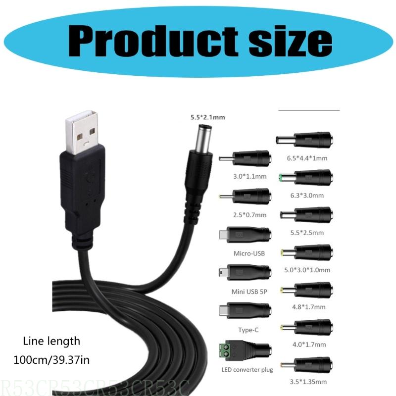 R53c strømkabler 5v usb  to 5.5 x 2.1mm strømkabel med 13 stik til router led