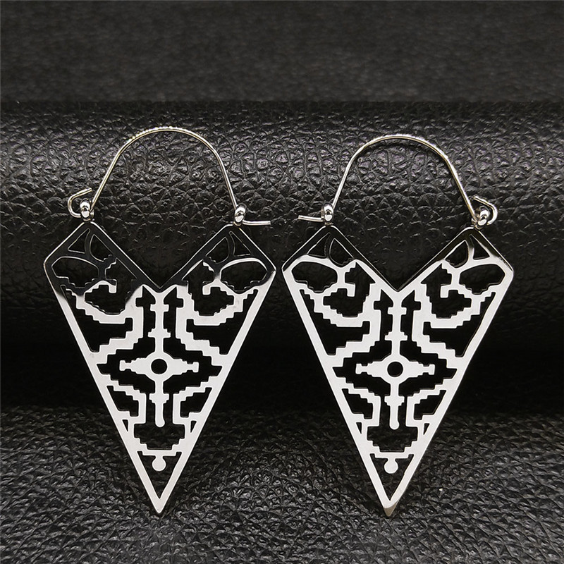 Pendientes de flor de loto de Yoga a la , pendientes de aro de acero inoxidable de Color dorado para mujer, joyería boucles d'oreilles E9360S01: Plata antigua