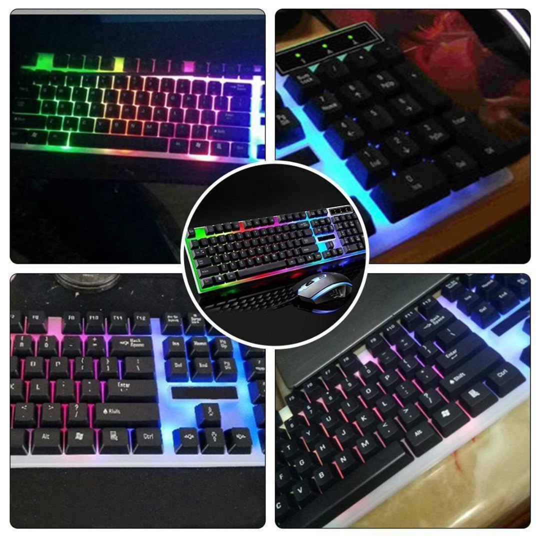 Pohiks USB Wired Gaming Keyboard Mouse Set with Rainbow LED Compatible for PC Laptop PS3 PS4 USB Computer Mouse Gamer Mice