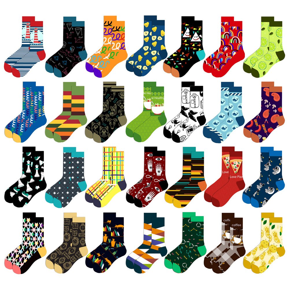 1Pair Cycling Sock Men Sports Socks Combed Cotton Cartoon Animal Fruit Geometry Universe Food Drink Funny Cute Skateboard Socks