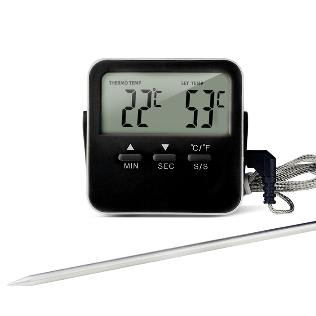 BBQ Thermometer 0-250℃ Grill Temperature Meter Timing Function 304 Stainless Steel Battery Operated Meat Gauge Outdoor Green: black