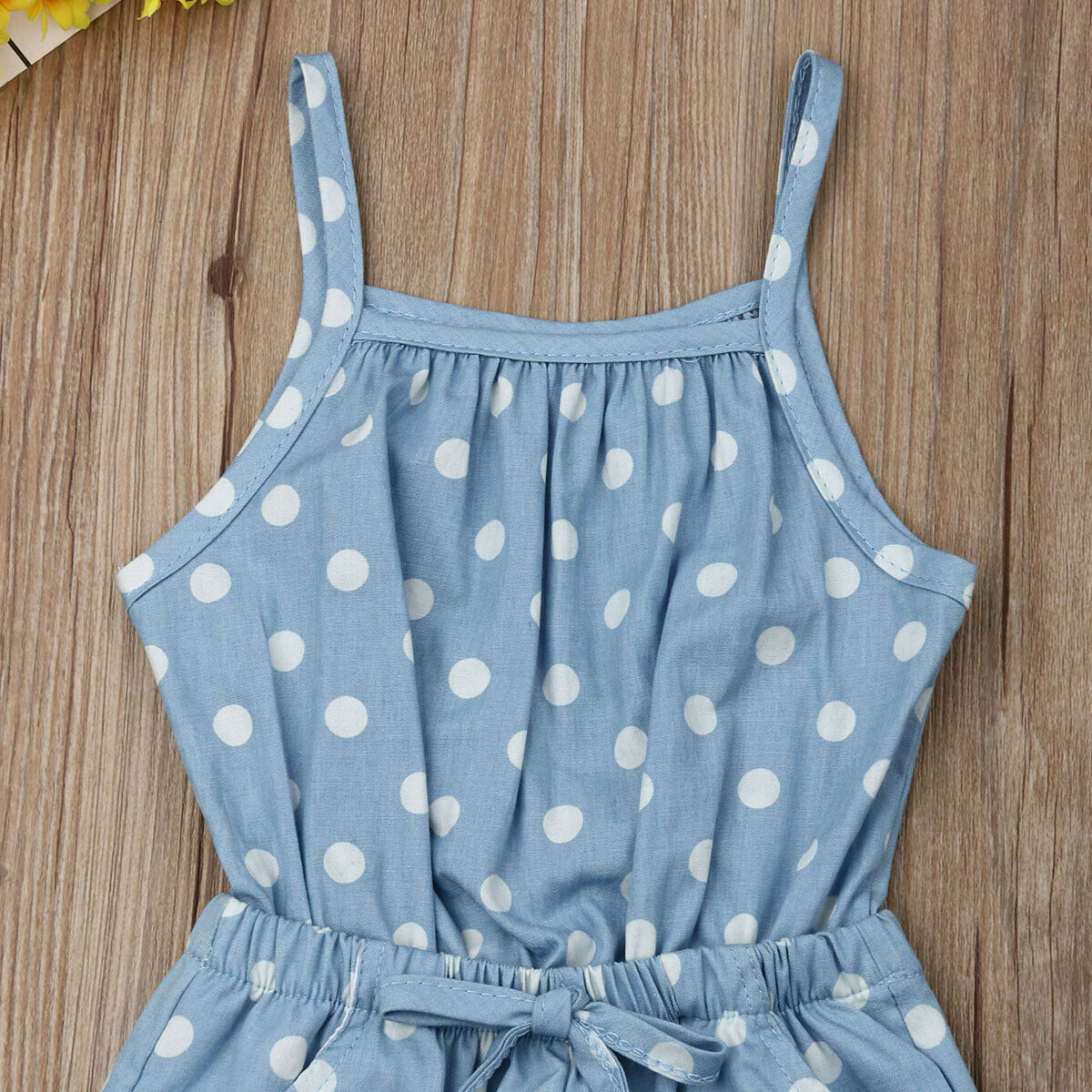 Luce Blu Capretti Del Bambino della ragazza Tute e Salopette Vestito 1 PCS Del Bambino Del Bambino dei bambini del Puntino di Polka Cinghia Coulisse Off-spalla salopette corte
