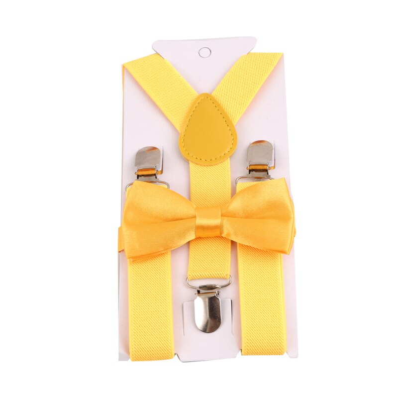 Kids Suspenders With Bowtie Children Bow Tie Set Boys Braces Girls Adjustable Suspenders Baby Wedding Ties Accessories: Yellow