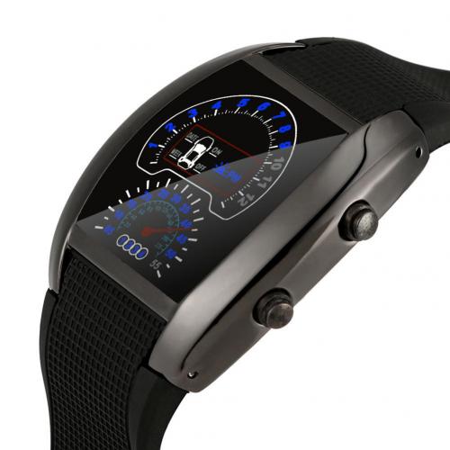 Men Watch LED Electronic Watch Aviation Pilot Speedometer Sports Car Meter Dial Digital Wrist Watch horloges mannen: Black