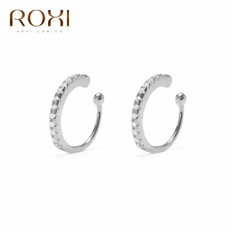 ROXI 100% 925 Sterling Silver Earring Korean Female Shining CZ Ear Cuff Clip on Earrings for Women Girl Without Piercing Earings