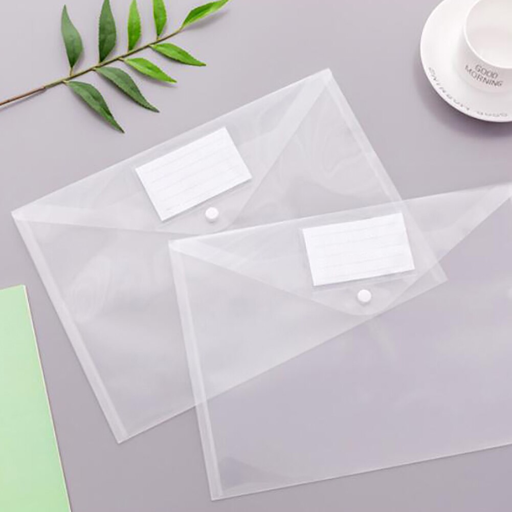 Simple Transparent Document Bag Thicken Plastic Button Closure Folder Filing Pouch A4 File Bag Student Stationery Pouch