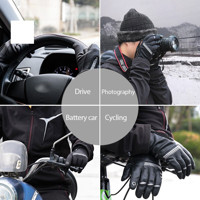 Guantes calefactables para ciclismo de invierno, antideslizantes, a prueba de viento, cómodos, de invierno, guantes de bicicleta motocicleta