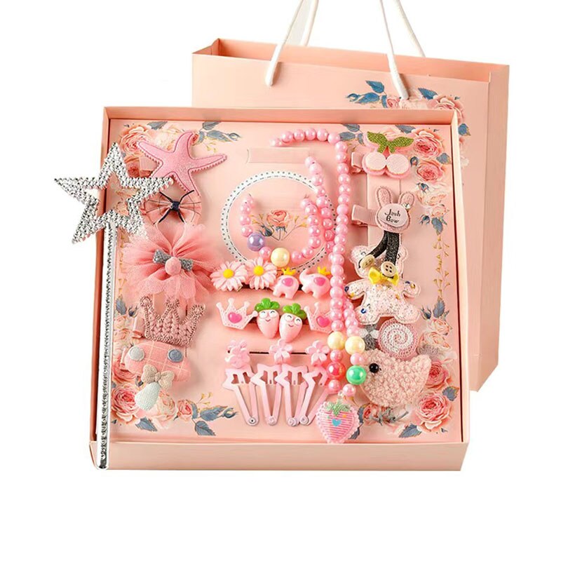 28 Stks/set Kids Hoofddeksels Set Baby Meisje Haarspelden Boog Haar Accessoires Met Doos Leuke Baby Hoofdband Haar Clips Verjaardag