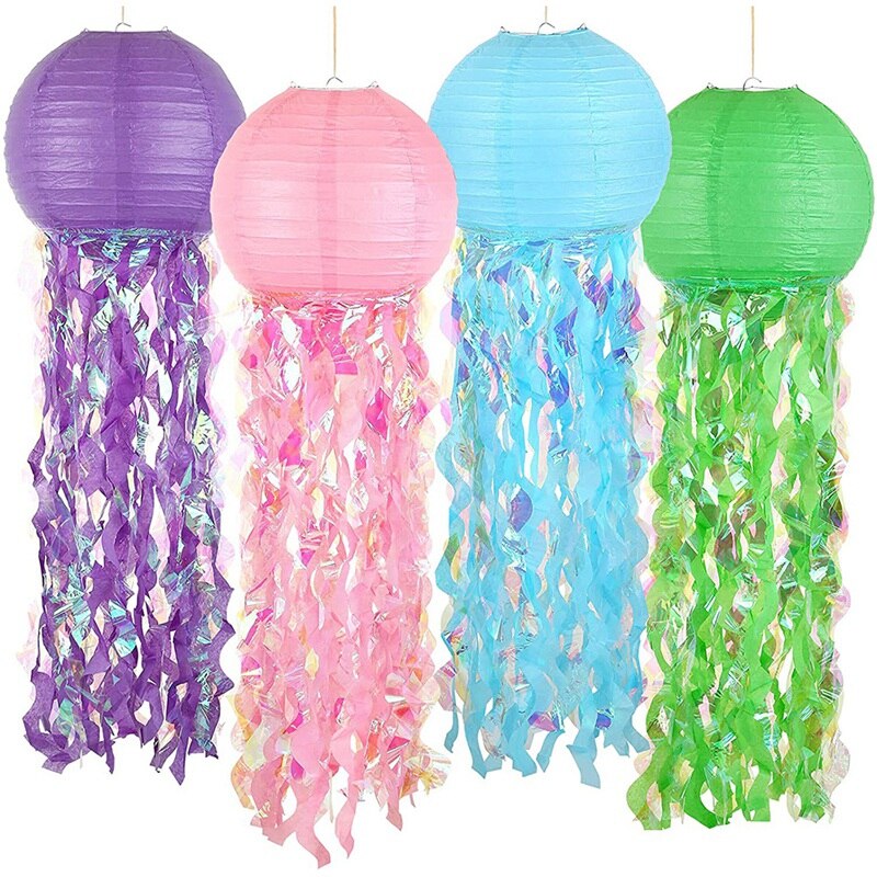 Jellyfish Paper Lanterns – Set Of 6 Pink Blue Purple Hanging Lanterns For Under The Sea Party, Mermaid, Ocean Theme, Birthday Decor, Easy Assembly - View #8