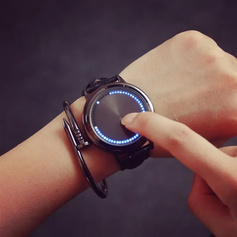 Neue berühren Uhr LED Uhr Männer Kreative Punkt Matrix Blau Licht LED Digital Uhren Elektronische Uhr reloj hombre Digital: Schwarz