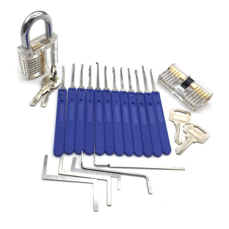 17Pcs 2 Sloten Slotenmaker Tool Kit Slotenmaker Gereedschap Ontgrendelen Lock Pick Set Praktijk Key Extractor Hangslot Tool Kits Met zak Doos