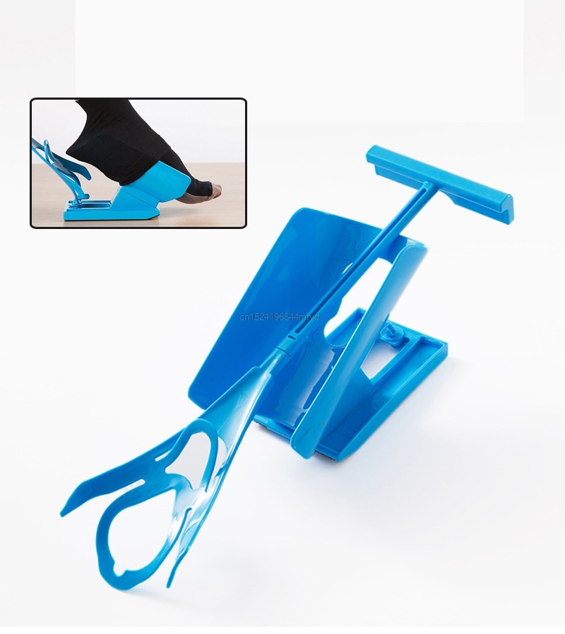 1pc Sock Slider Aid Blue Helper Kit Helps Put Socks On Off No Bending Shoe Horn Suitable For Socks