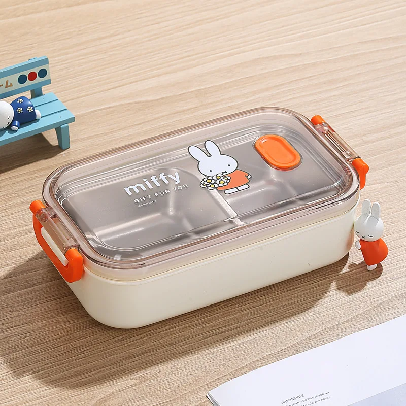 Kawaii Miffy Doppelte Edelstahl-Lunchbox mit großer Kapazität, isolierte Lunchbox für Erwachsene, tragbare Studenten-Lunchbox, Weihnachtsgeschenk: Rosa