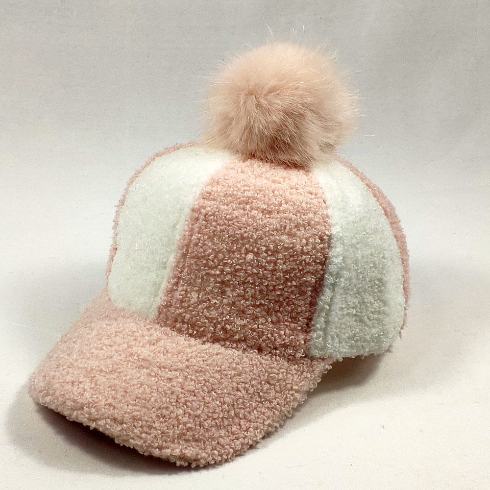 Höst vinter 2-8 år faux sammet barn baseball keps med pom justerbar varma barn snapback svart rosa grå