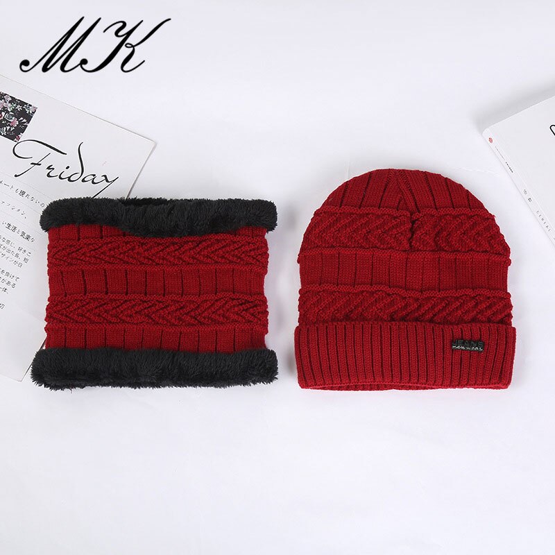 Maikun, gorro de invierno , gorro de lana para hombre, conjunto de dos piezas, gorro de punto cálido informal: cap007red