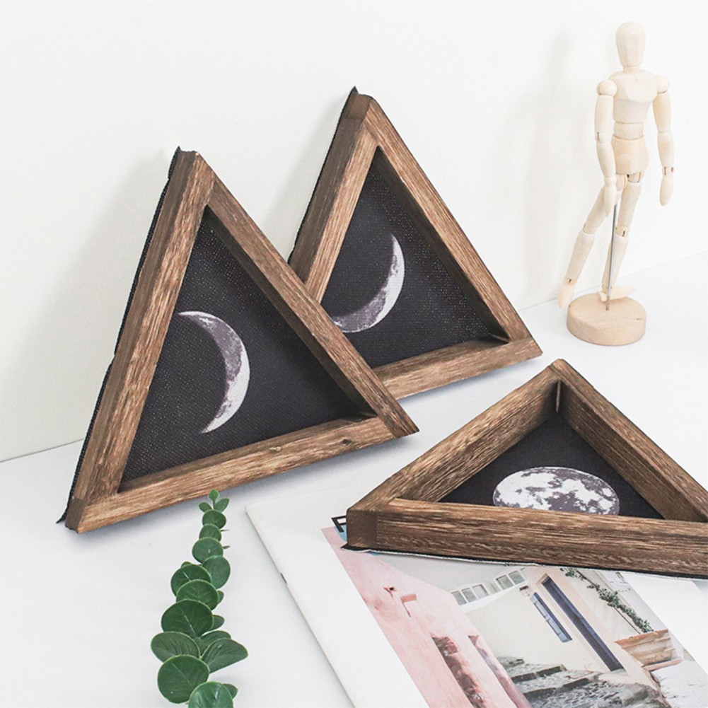Rustic Wall Moon Phases Decor Moon Signs Framed Wooden Wall Art Prints Wall Hanging For Apartment Bedroom Living Room