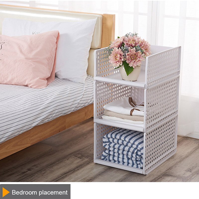 Folding Bin Storage Organizer DIY Plastic Cabinet Shelves for Kitchen Office Bathroom SP99