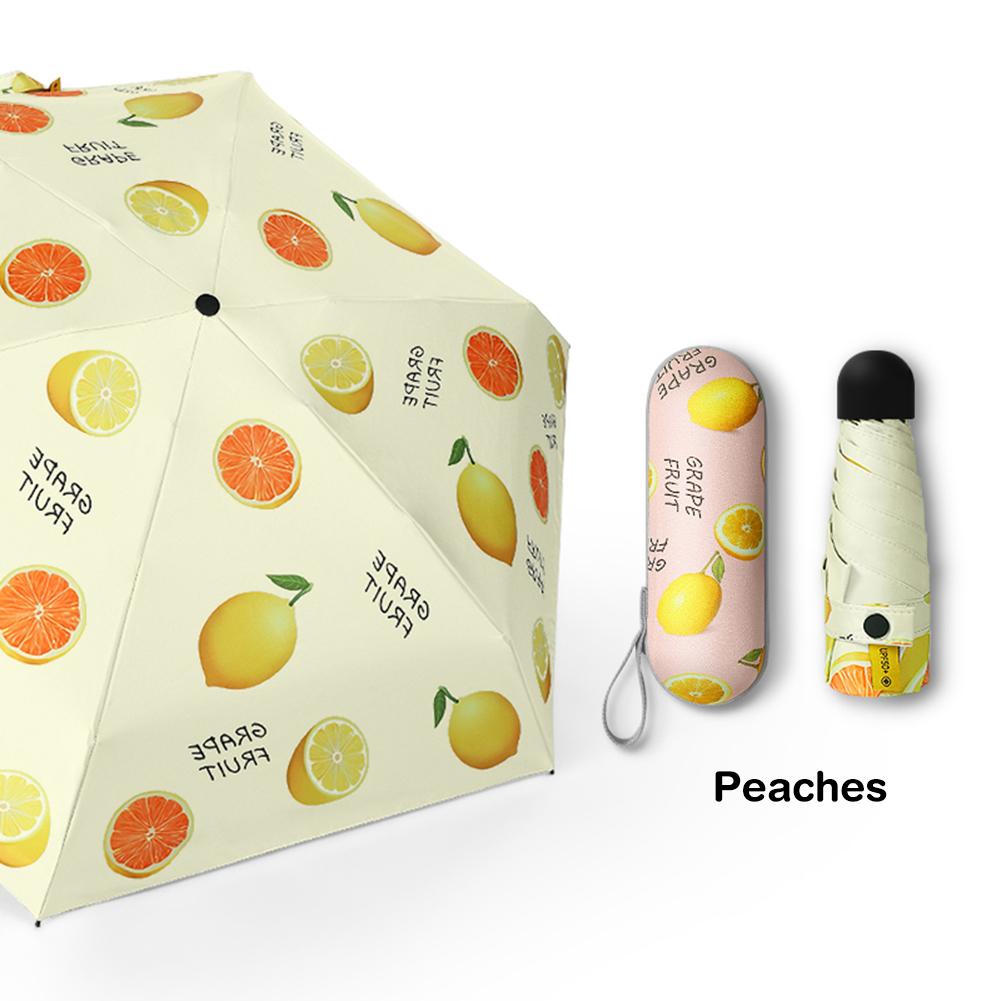 Mini paraguas plegable de vinilo para mujer, sombrilla de bolsillo Anti-UV, portátil, con caja de almacenamiento, 5 pliegues: Blanco