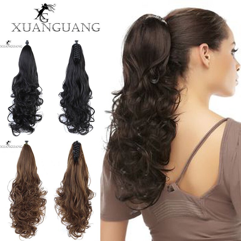 XUANGUANG Curly Hair Ponytail Hair Extension Brown Blonde Heat Resistant Artificial Ponytail